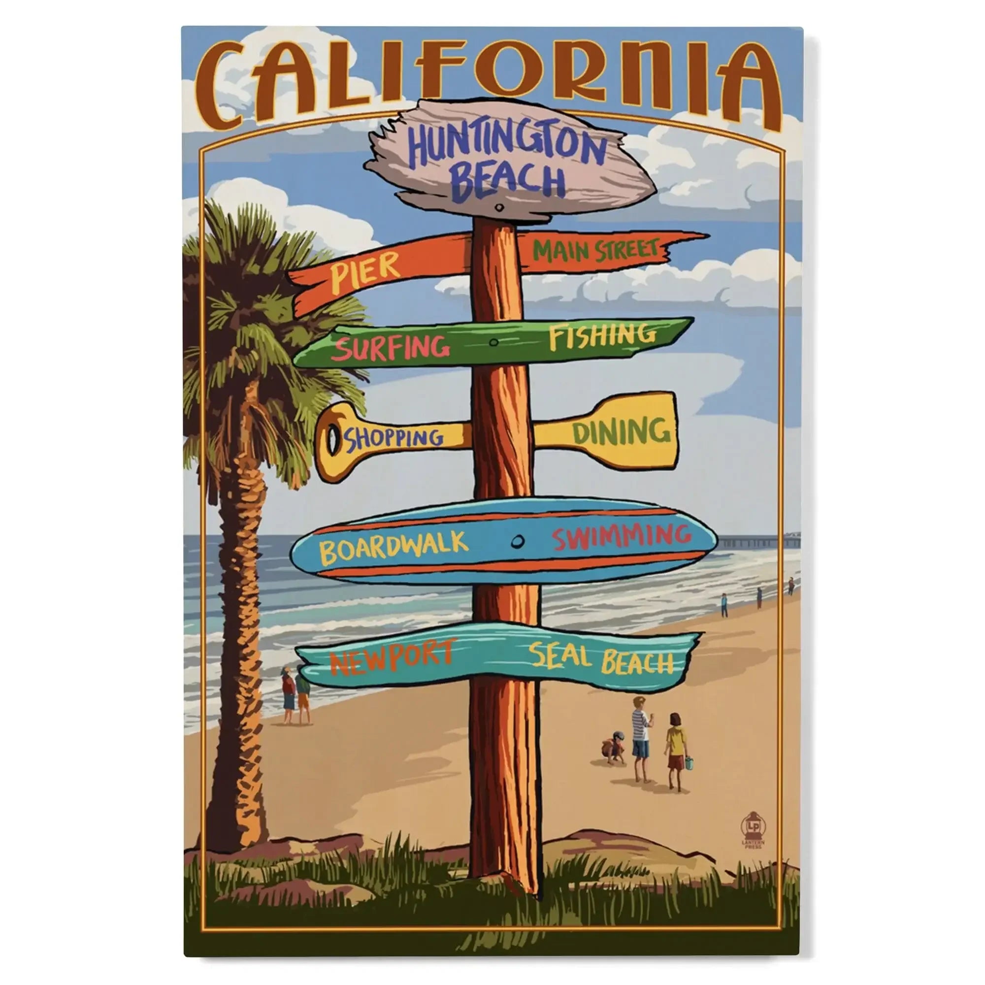 Huntington Beach, California, Destinations Sign, Lantern Press Artwork