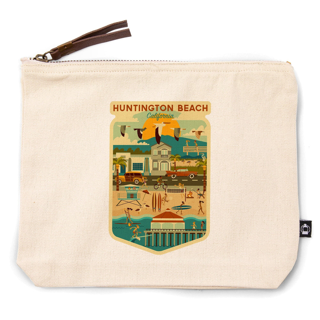 Huntington Beach, California, Geometric City Series,, Organic Cotton Zipper Pouch, Go Bag Totes Lantern Press 