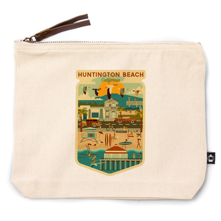 Huntington Beach, California, Geometric City Series,, Organic Cotton Zipper Pouch, Go Bag Totes Lantern Press 