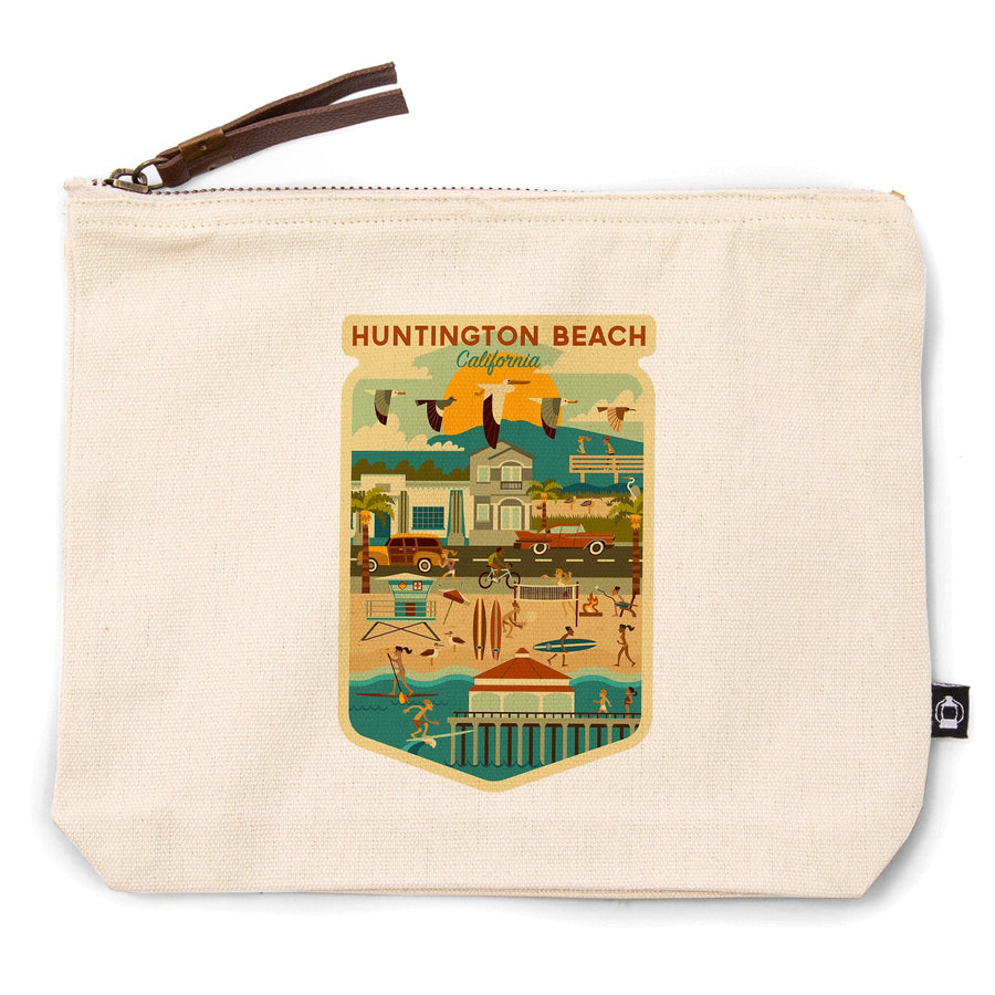 Huntington Beach, California, Geometric City Series,, Organic Cotton Zipper Pouch, Go Bag Totes Lantern Press 