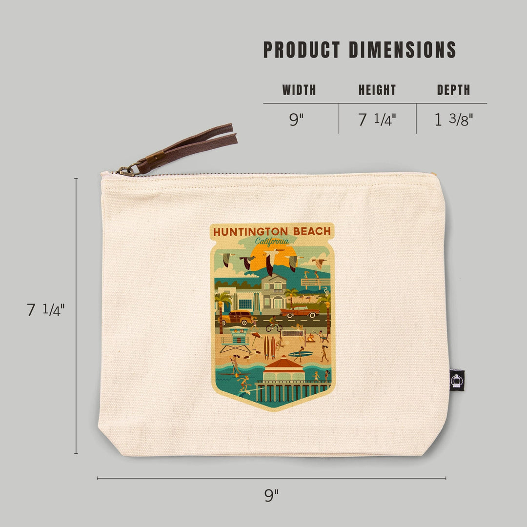 Huntington Beach, California, Geometric City Series,, Organic Cotton Zipper Pouch, Go Bag Totes Lantern Press 
