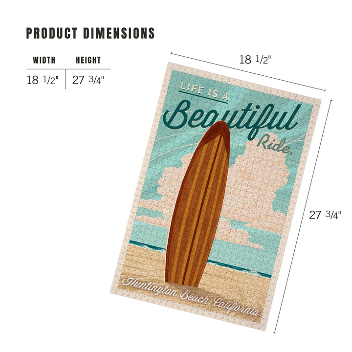 Huntington Beach, California, Letterpress, Life is a Beautiful Ride, Jigsaw Puzzle Puzzle Lantern Press 
