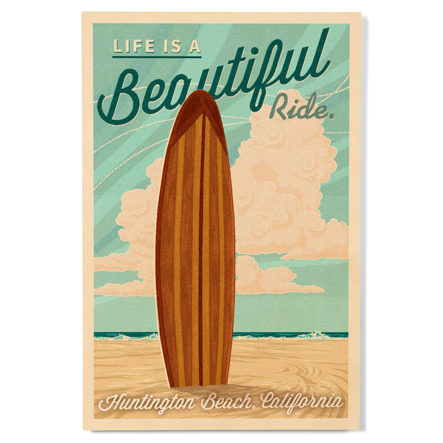 Huntington Beach, California, Letterpress, Life is a Beautiful Ride, Lantern Press Artwork, Wood Signs and Postcards Wood Lantern Press 