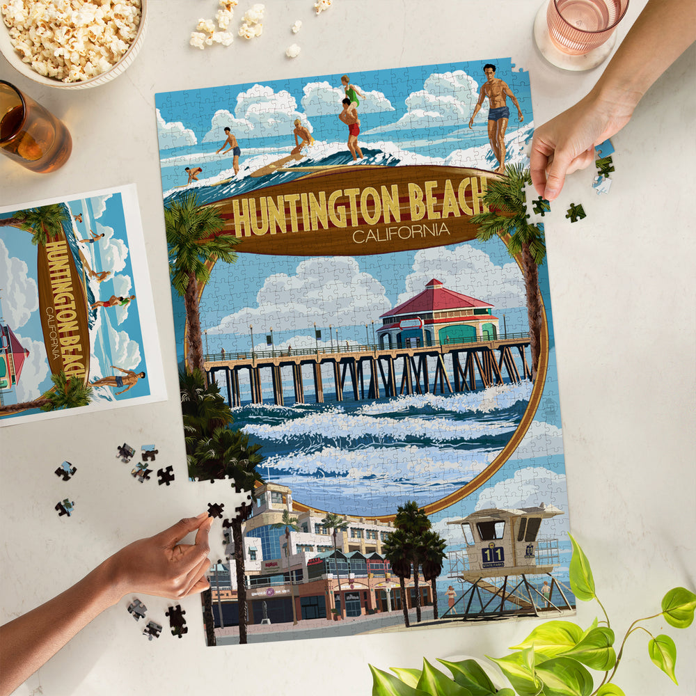 Huntington Beach, California, Montage Scenes, Jigsaw Puzzle Puzzle Lantern Press 