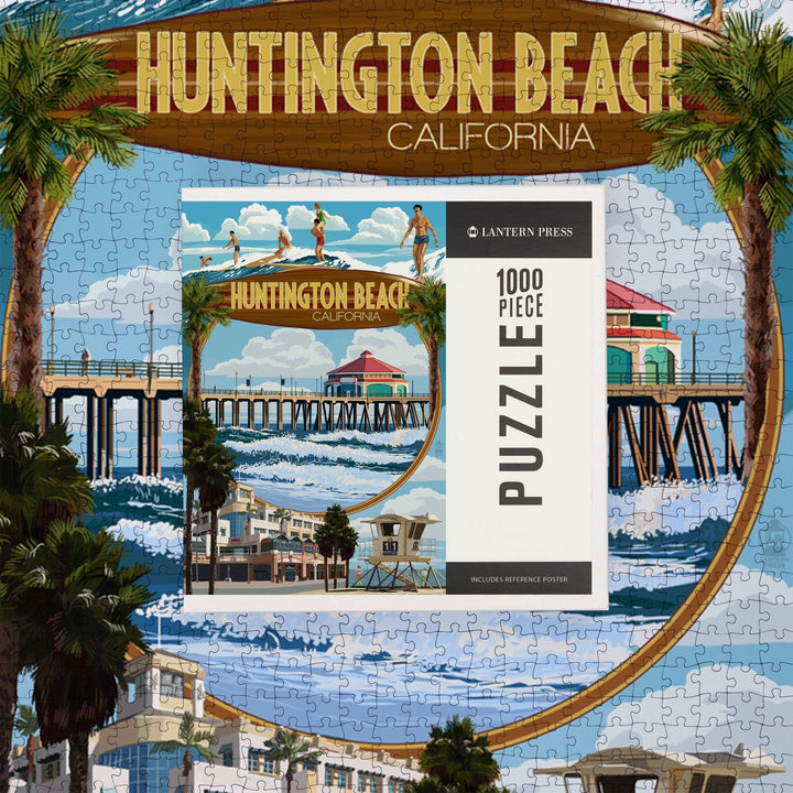 Huntington Beach, California, Montage Scenes, Jigsaw Puzzle Puzzle Lantern Press 