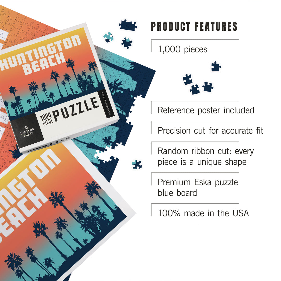 Huntington Beach, California, Palm Trees, Aqua Horizon, Jigsaw Puzzle Puzzle Lantern Press 