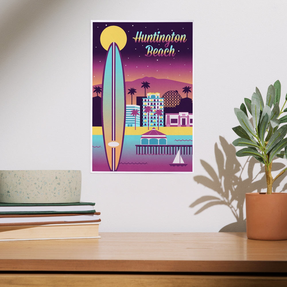 Huntington Beach, California, Retro Skyline Chromatic Series, Art & Giclee Prints Art Lantern Press 
