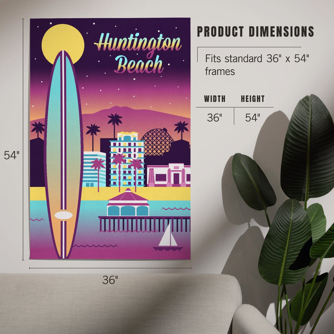 Huntington Beach, California, Retro Skyline Chromatic Series, Art & Giclee Prints Art Lantern Press 