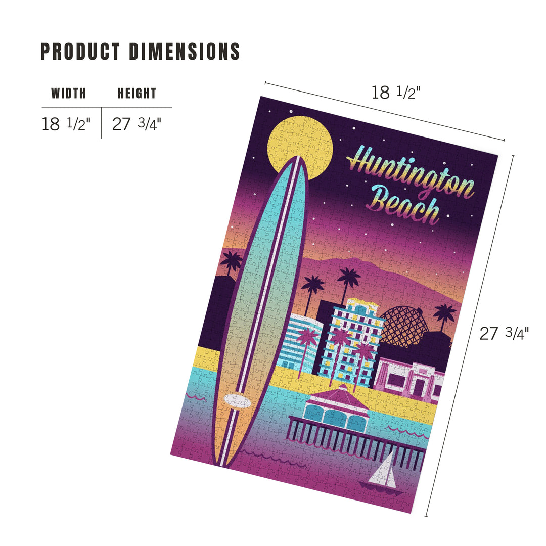 Huntington Beach, California, Retro Skyline Chromatic Series, Jigsaw Puzzle Puzzle Lantern Press 