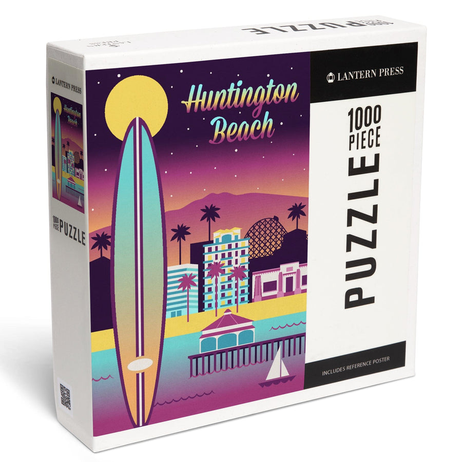 Huntington Beach, California, Retro Skyline Chromatic Series, Jigsaw Puzzle Puzzle Lantern Press 