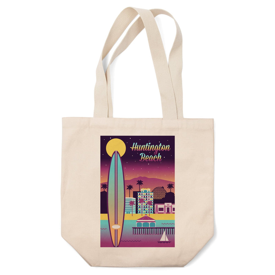 Huntington Beach, California, Retro Skyline Chromatic Series, Lantern Press Artwork, Tote Bag Totes Lantern Press 