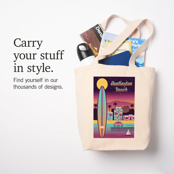 Huntington Beach, California, Retro Skyline Chromatic Series, Tote Bag Totes Lantern Press 