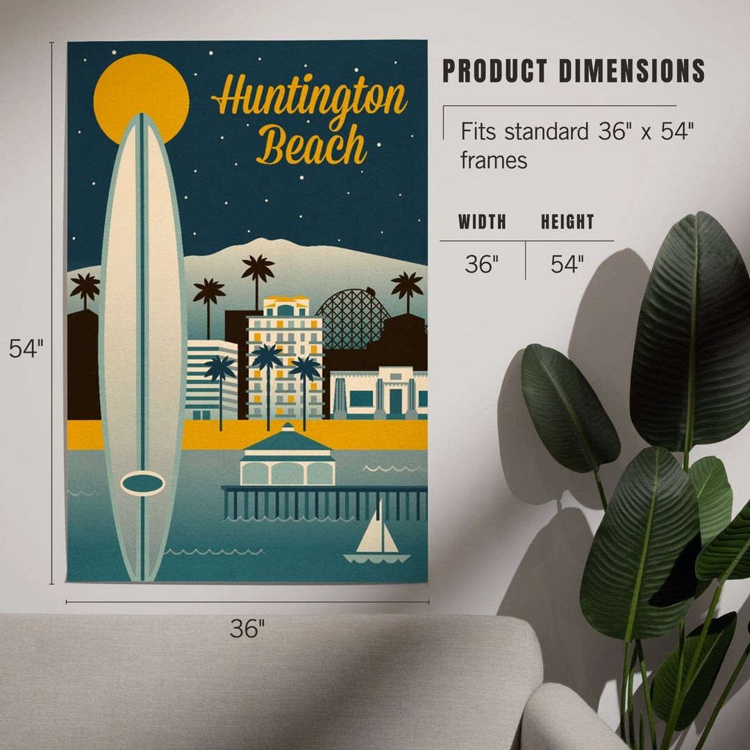 Huntington Beach, California, Retro Skyline Classic Series, Art & Giclee Prints Art Lantern Press 