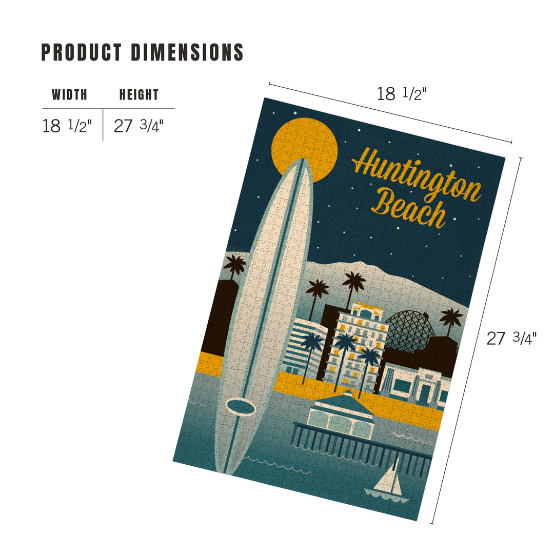 Huntington Beach, California, Retro Skyline Classic Series, Jigsaw Puzzle Puzzle Lantern Press 