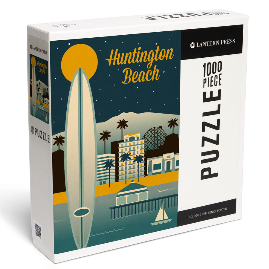 Huntington Beach, California, Retro Skyline Classic Series, Jigsaw Puzzle Puzzle Lantern Press 