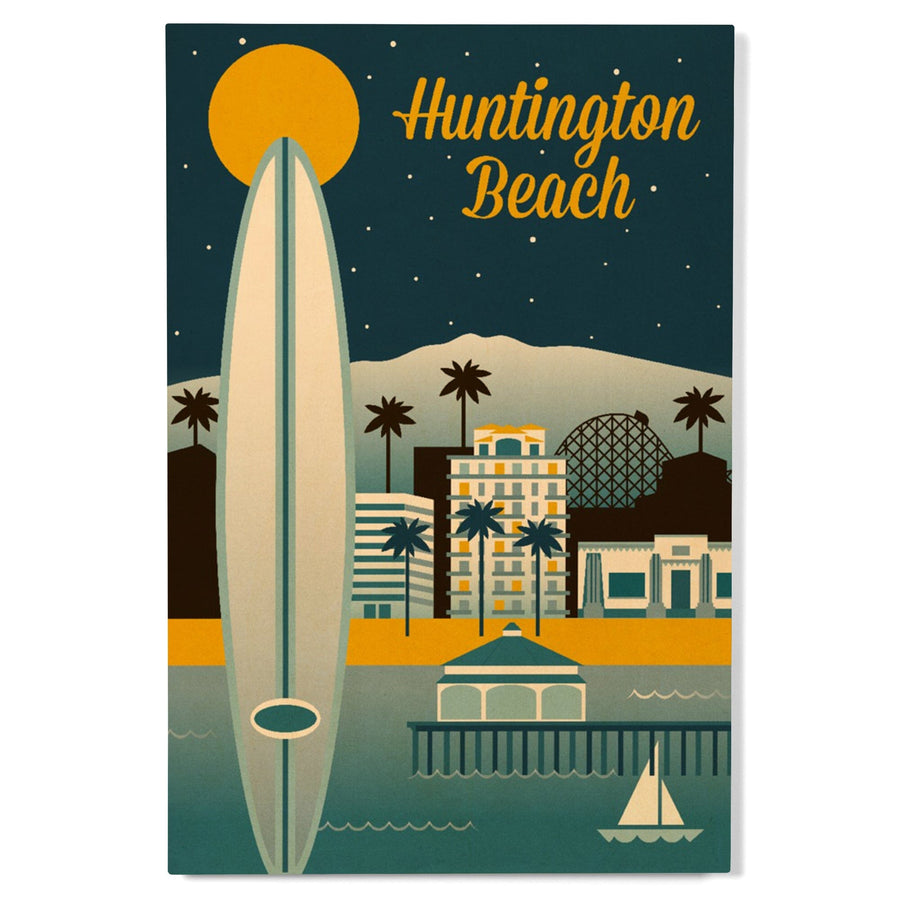 Huntington Beach, California, Retro Skyline Classic Series, Lantern Press Artwork, Wood Signs and Postcards Wood Lantern Press 