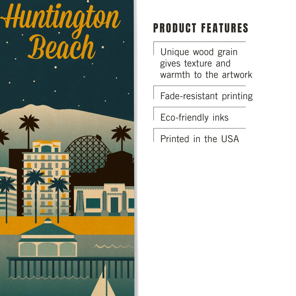 Huntington Beach, California, Retro Skyline Classic Series, Lantern Press Artwork, Wood Signs and Postcards Wood Lantern Press 