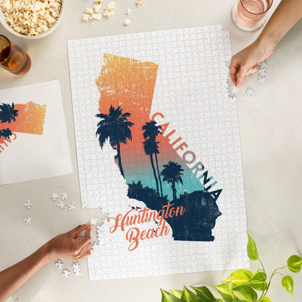 Huntington Beach, California, State Abstract, Palm Scene, Jigsaw Puzzle Puzzle Lantern Press 