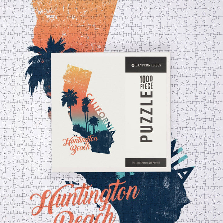 Huntington Beach, California, State Abstract, Palm Scene, Jigsaw Puzzle Puzzle Lantern Press 