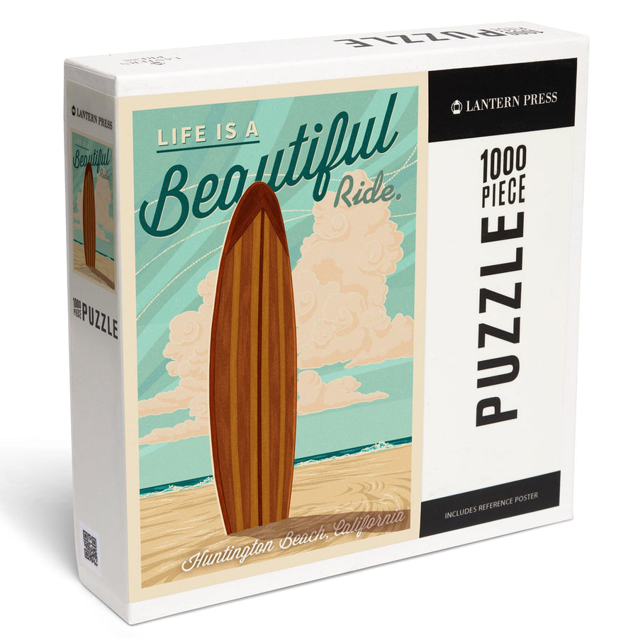 Huntington Beach, California, Surfboard Letterpress, Life is a Beautiful Ride Press, Jigsaw Puzzle Puzzle Lantern Press 