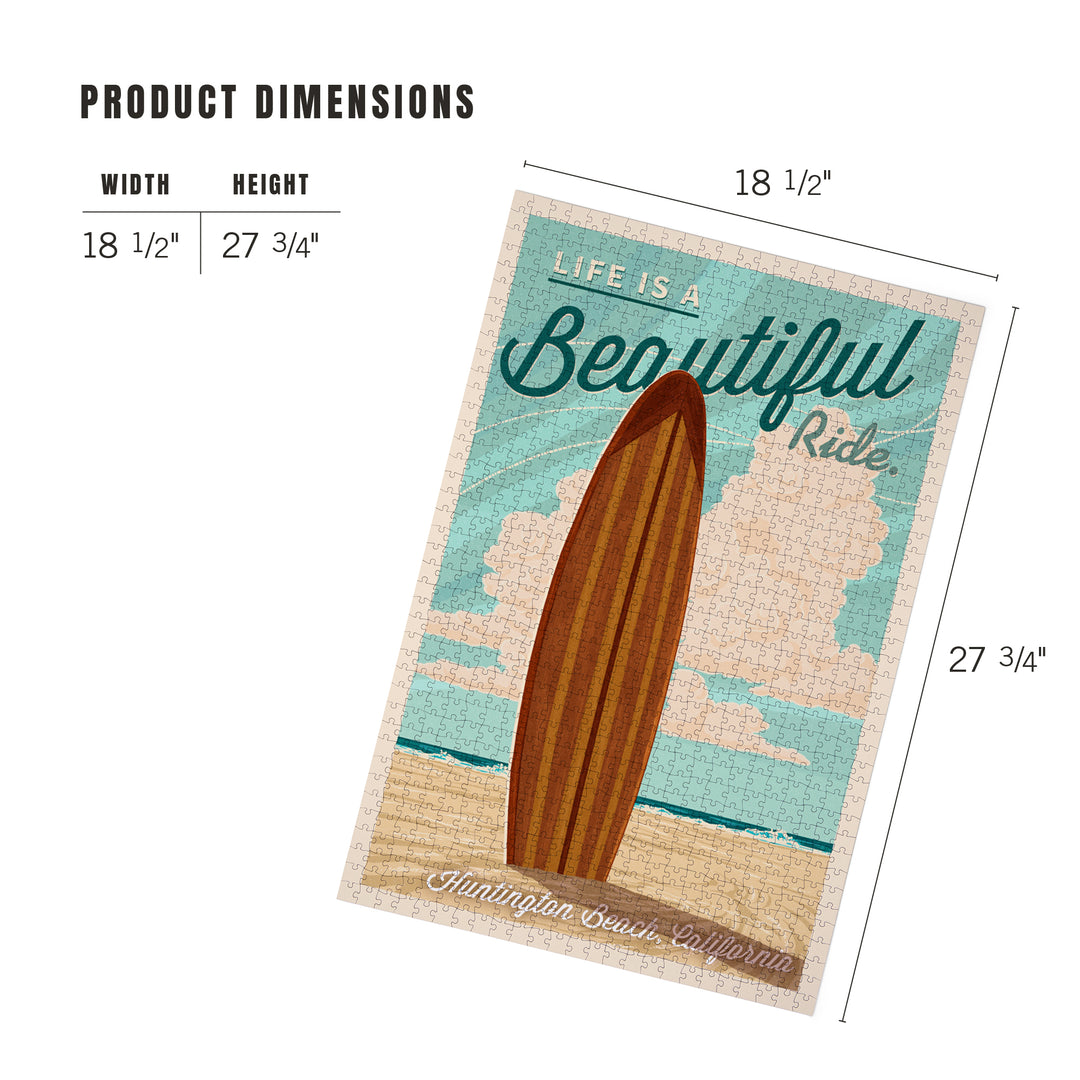 Huntington Beach, California, Surfboard Letterpress, Life is a Beautiful Ride Press, Jigsaw Puzzle Puzzle Lantern Press 