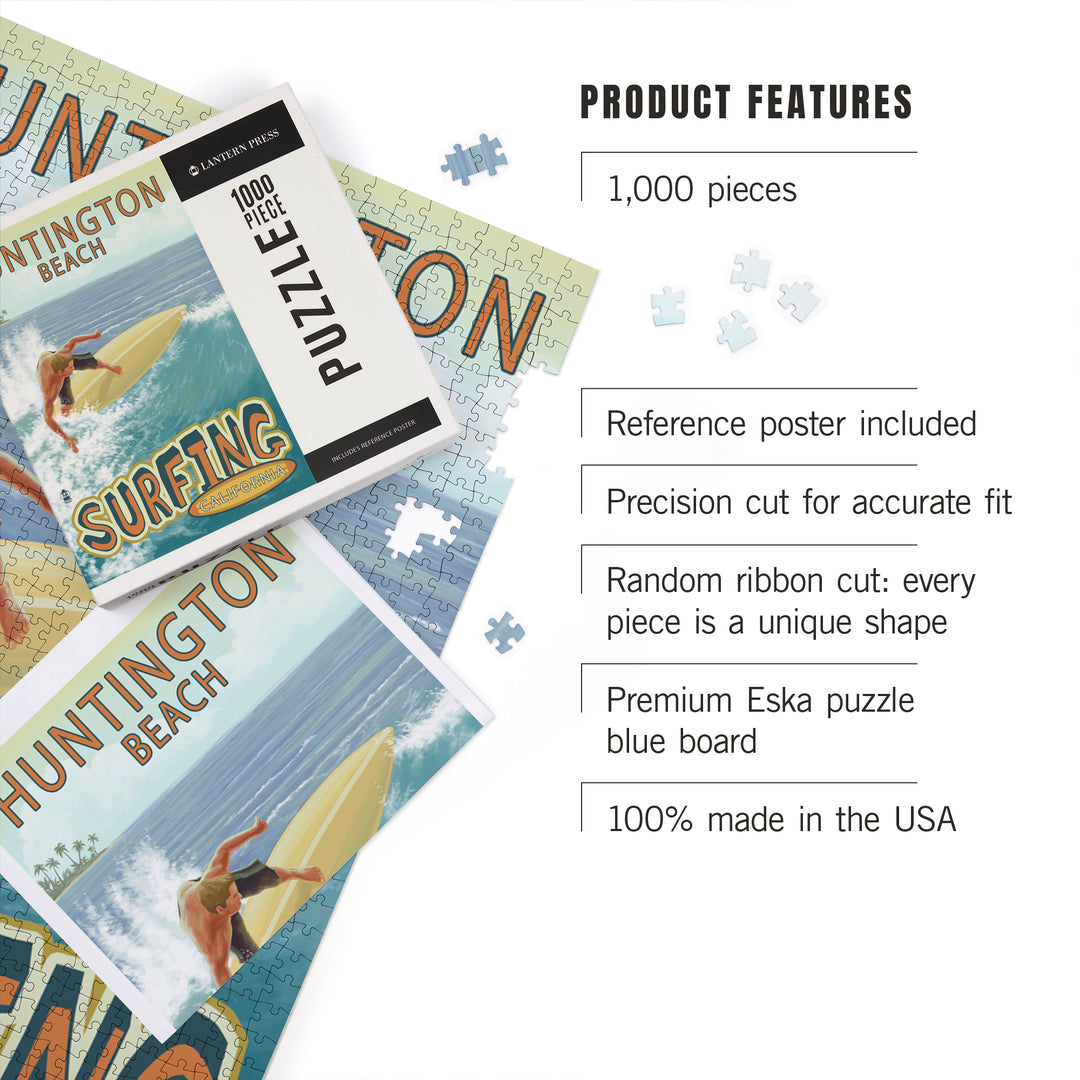 Huntington Beach, California, Surfer Tropical, Jigsaw Puzzle Puzzle Lantern Press 