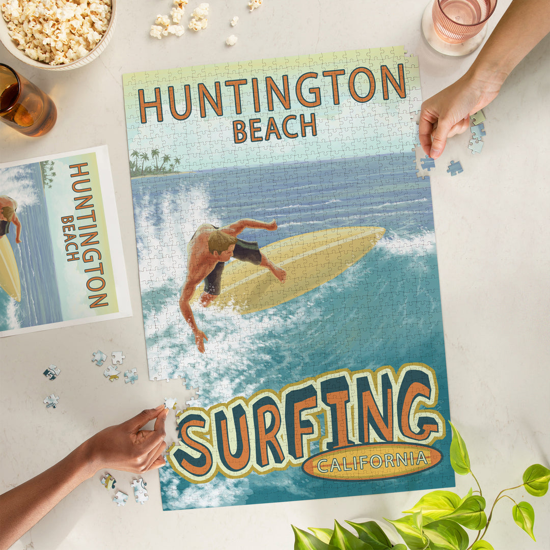 Huntington Beach, California, Surfer Tropical, Jigsaw Puzzle Puzzle Lantern Press 