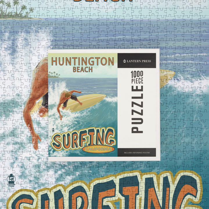 Huntington Beach, California, Surfer Tropical, Jigsaw Puzzle Puzzle Lantern Press 