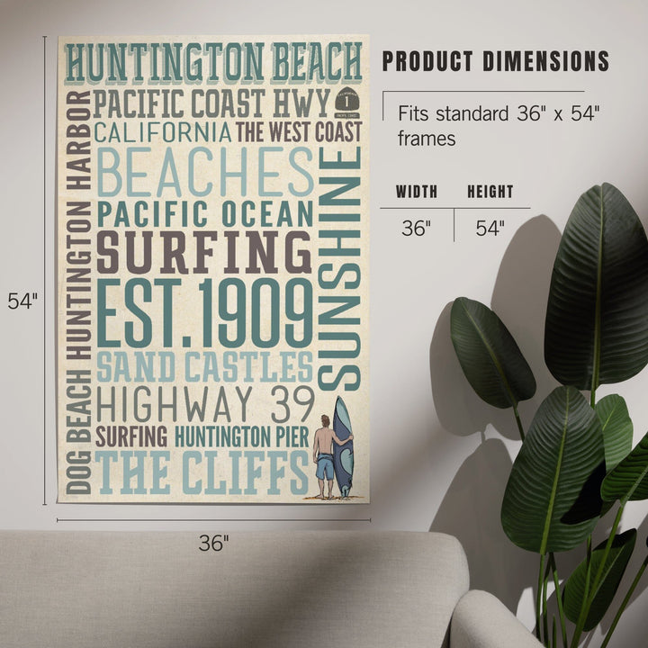 Huntington Beach, California, Typography, Art & Giclee Prints Art Lantern Press 