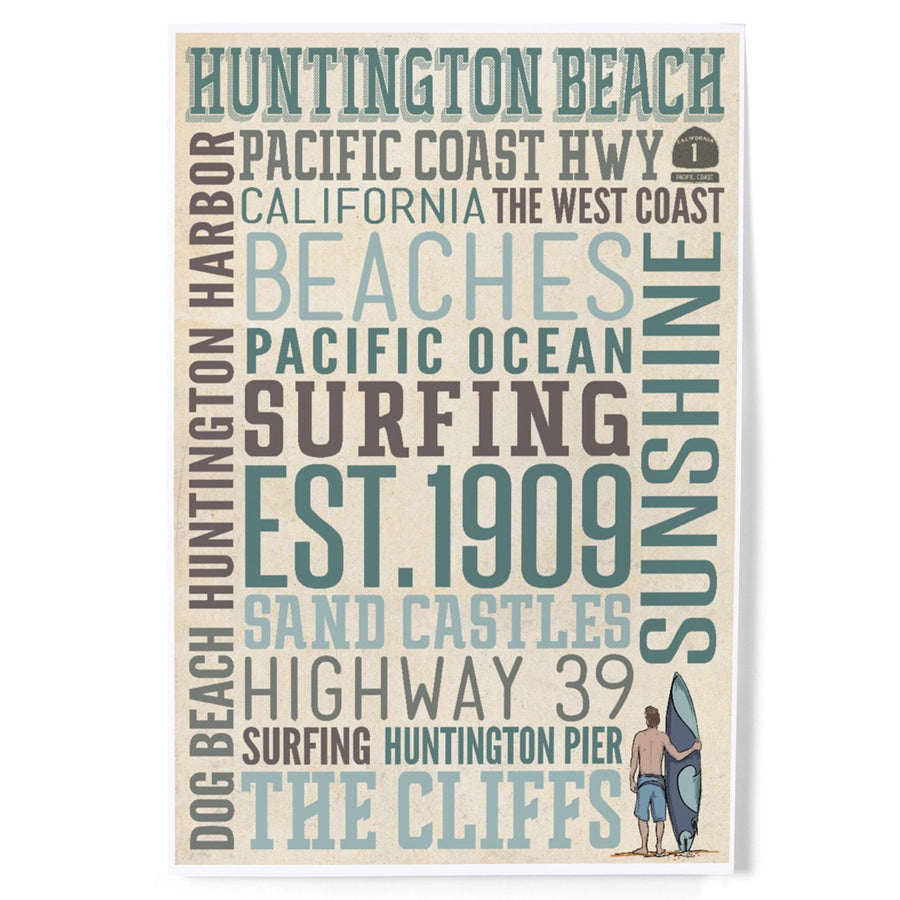 Huntington Beach, California, Typography, Art & Giclee Prints Art Lantern Press 