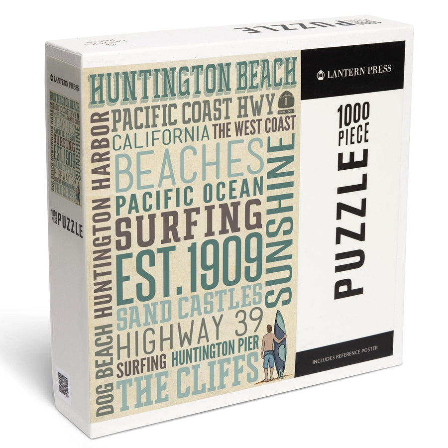 Huntington Beach, California, Typography, Jigsaw Puzzle Puzzle Lantern Press 