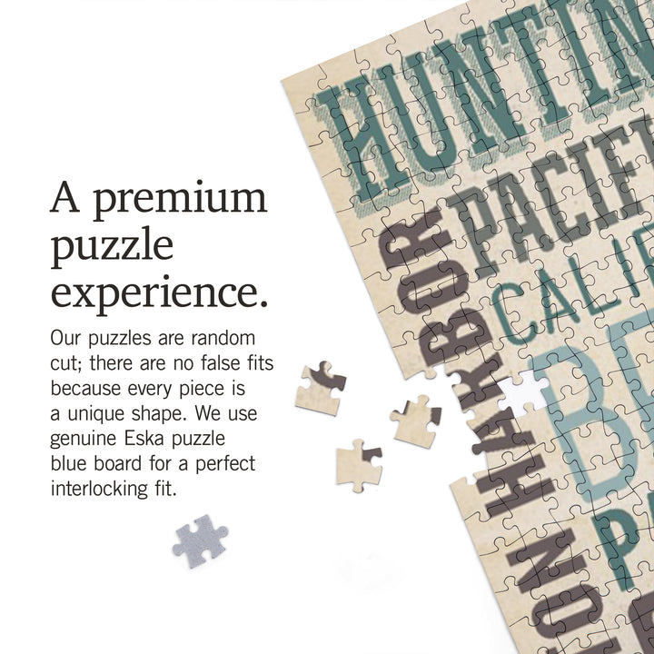 Huntington Beach, California, Typography, Jigsaw Puzzle Puzzle Lantern Press 