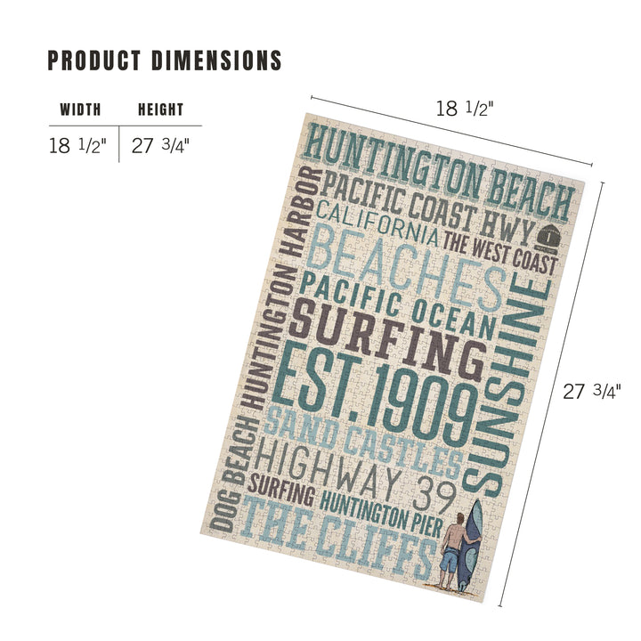 Huntington Beach, California, Typography, Jigsaw Puzzle Puzzle Lantern Press 