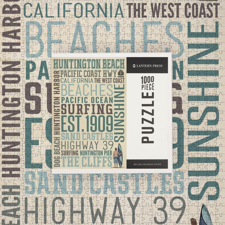 Huntington Beach, California, Typography, Jigsaw Puzzle Puzzle Lantern Press 