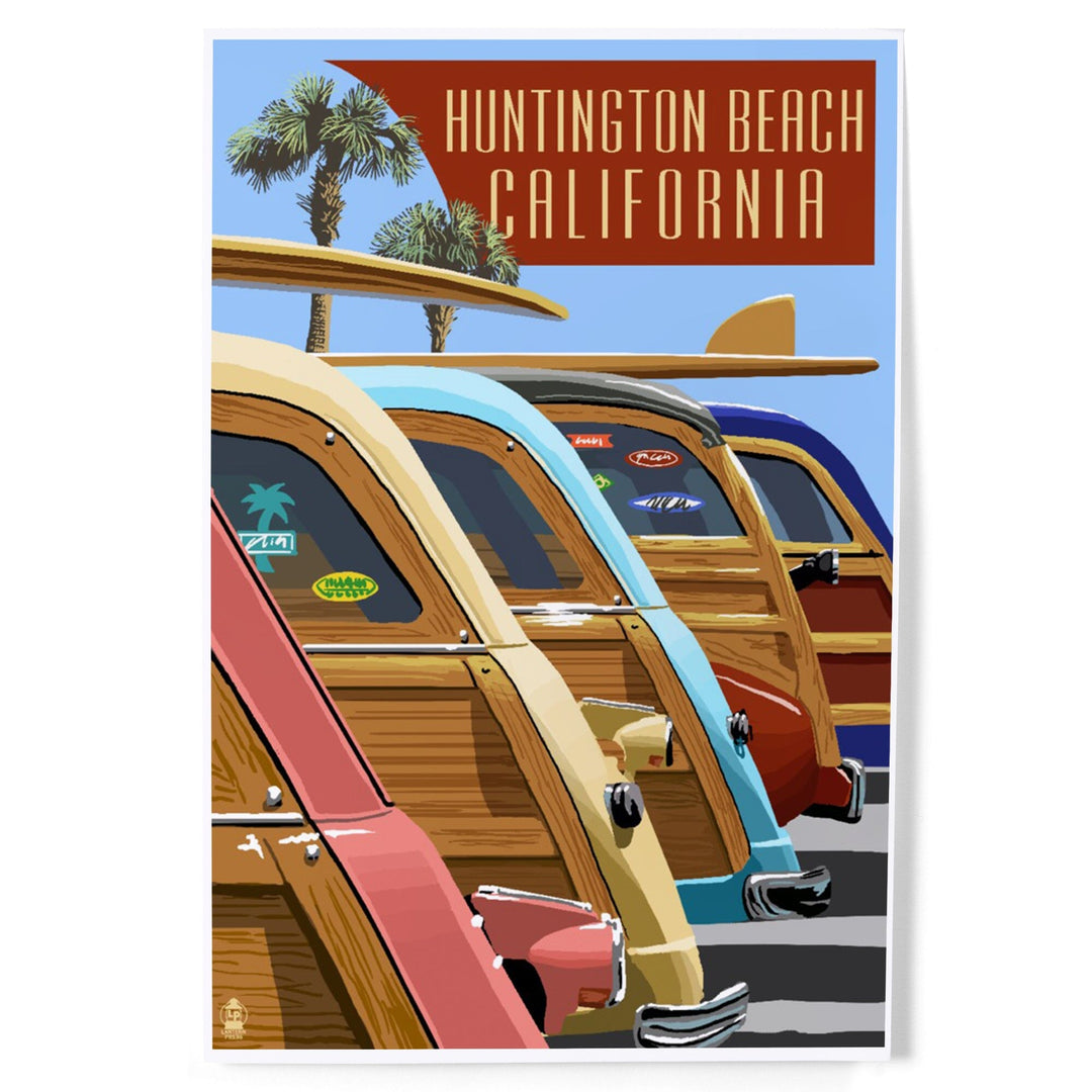 Huntington Beach, California, Woodies Lined Up, Art & Giclee Prints Art Lantern Press 