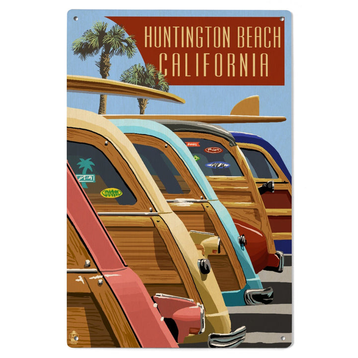Huntington Beach, California, Woodies Lined Up, Lantern Press Artwork, Wood Signs and Postcards Wood Lantern Press 