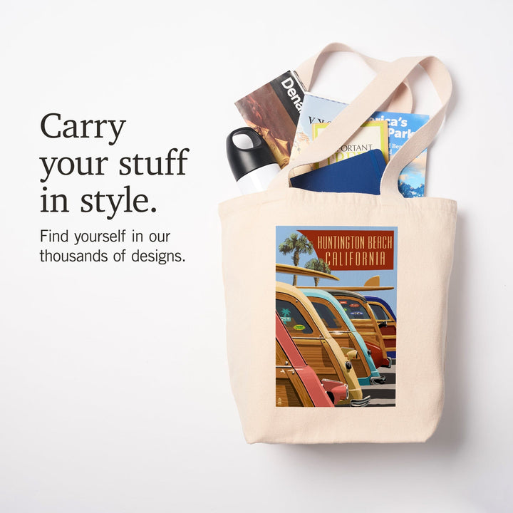 Huntington Beach, California, Woodies Lined Up, Tote Bag Totes Lantern Press 