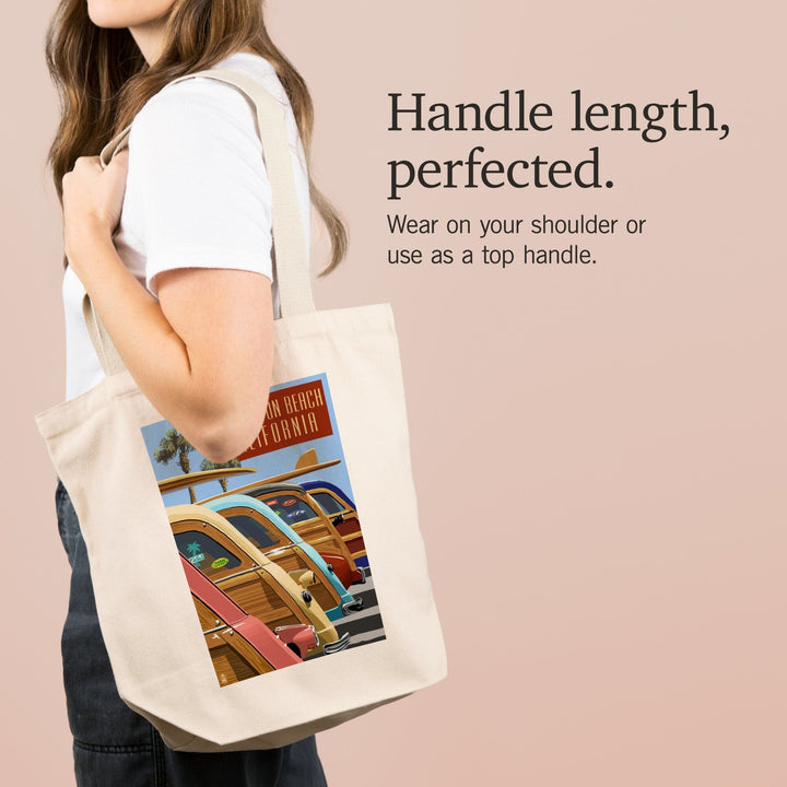 Huntington Beach, California, Woodies Lined Up, Tote Bag Totes Lantern Press 