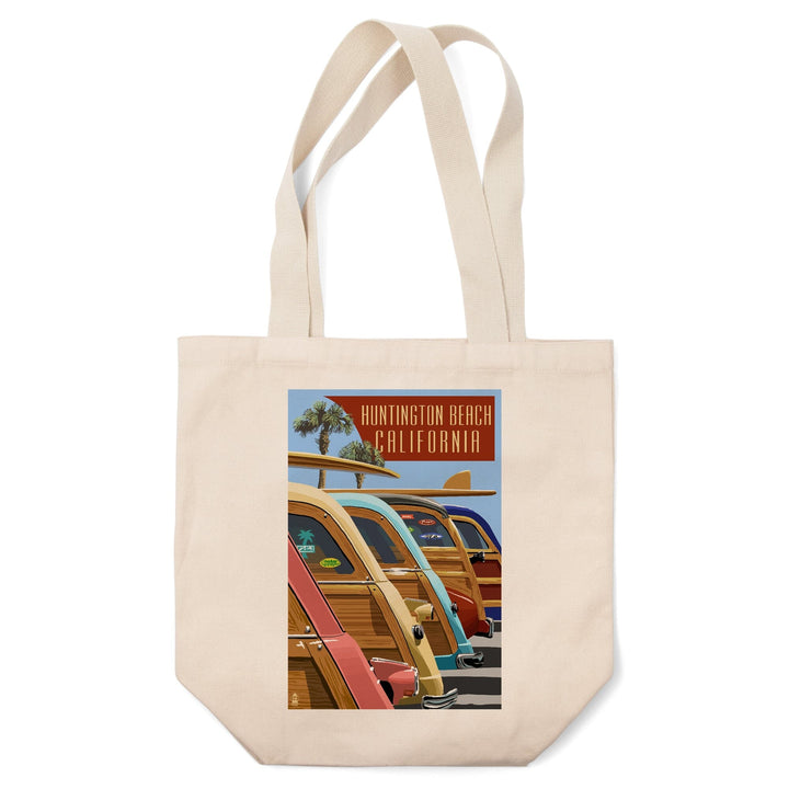 Huntington Beach, California, Woodies Lined Up, Tote Bag Totes Lantern Press 