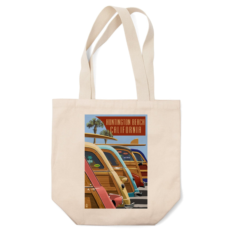 Huntington Beach, California, Woodies Lined Up, Tote Bag Totes Lantern Press 