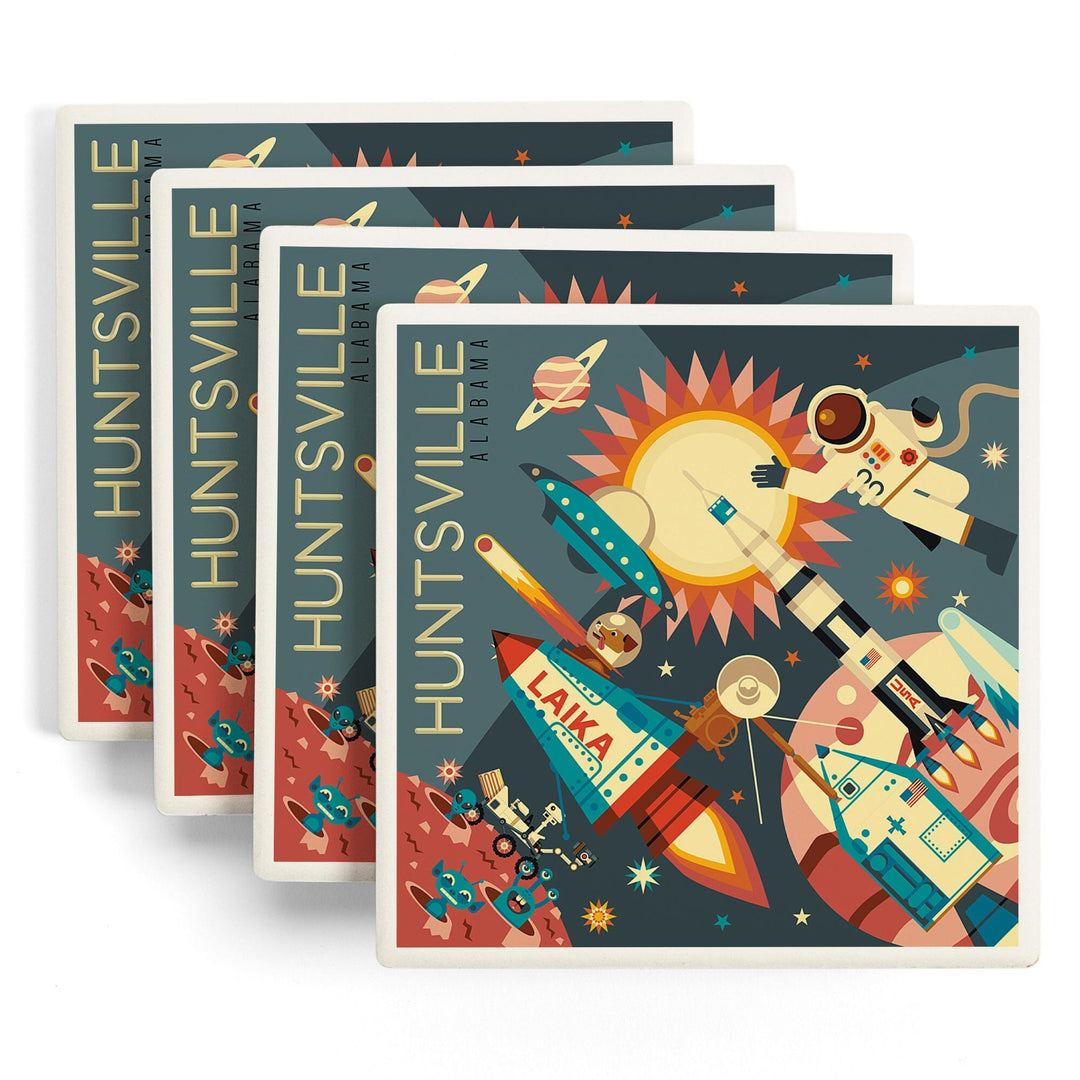 Huntsville, Alabama, Space Geometric, Lantern Press Artwork, Coaster Set - Lantern Press