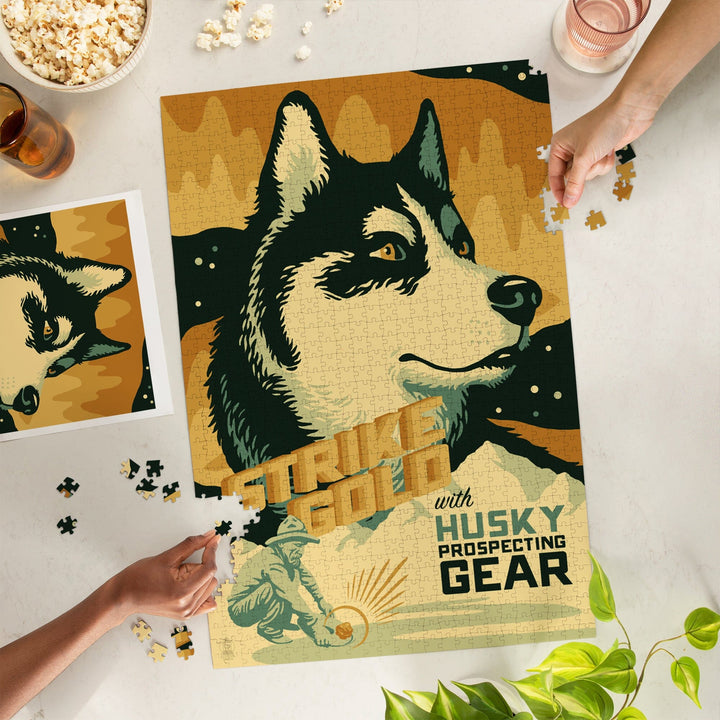 Husky, Retro Gold Mining Ad, Jigsaw Puzzle Puzzle Lantern Press 