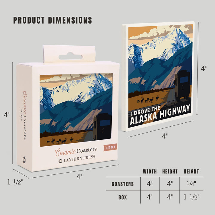 I drove the Alaska Highway, Lantern Press Artwork, Coaster Set - Lantern Press