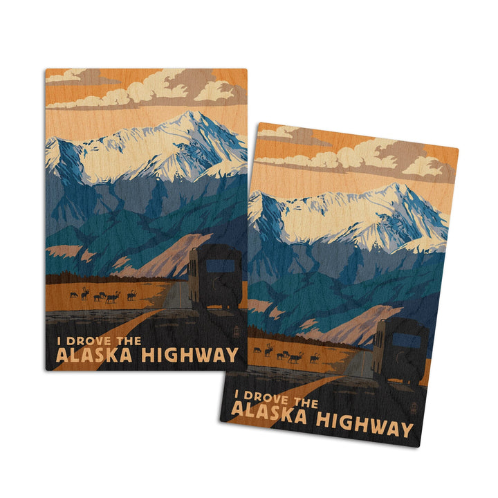 I drove the Alaska Highway, Lantern Press Artwork, Wood Signs and Postcards Wood Lantern Press 4x6 Wood Postcard Set 