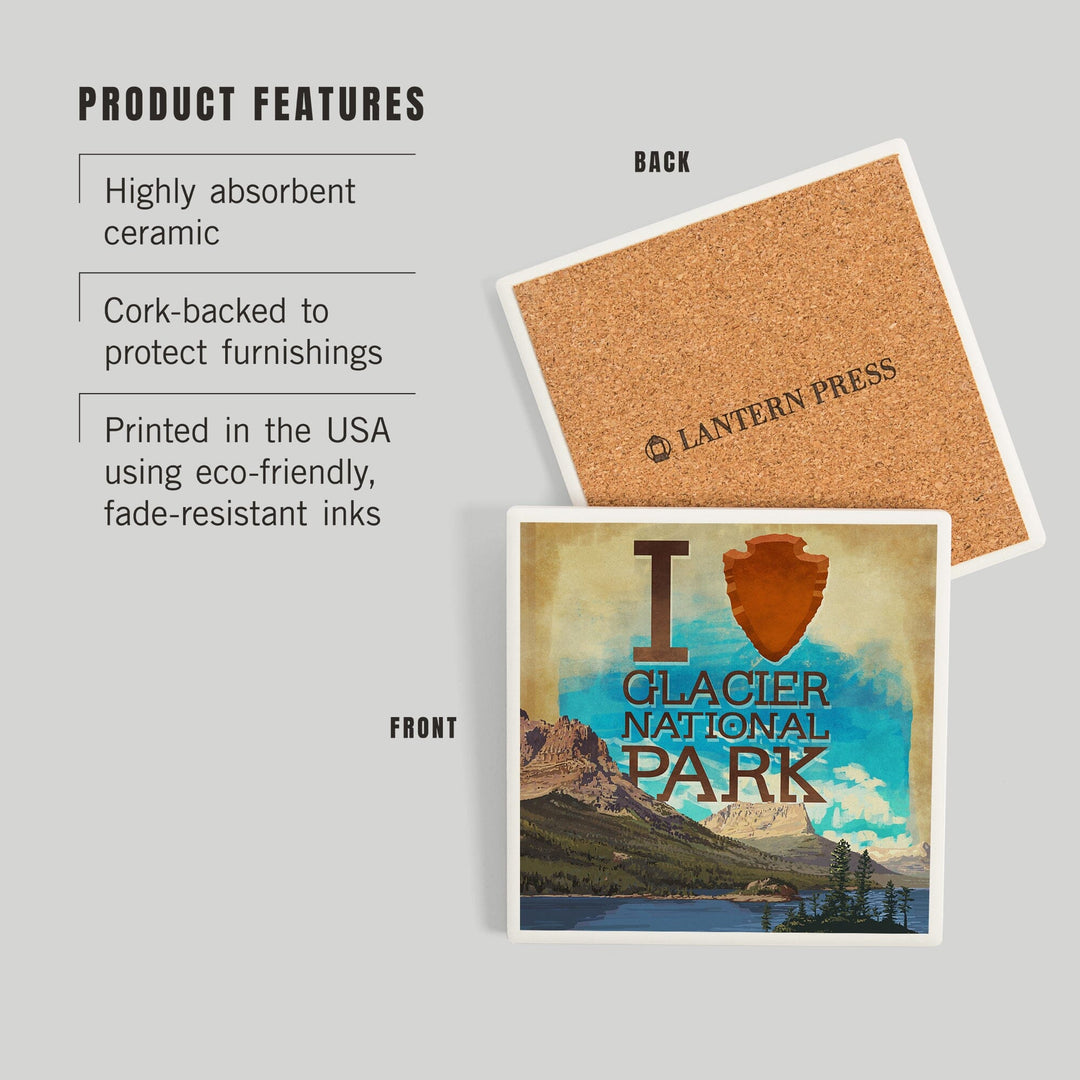 I Heart Glacier National Park, Montana, Coasters Coasters Lantern Press 
