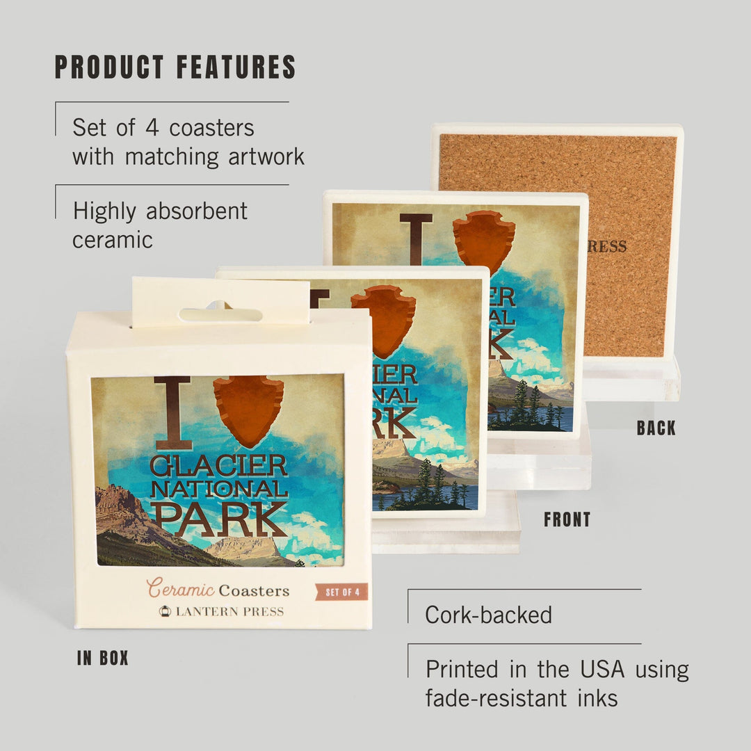 I Heart Glacier National Park, Montana, Coasters Coasters Lantern Press 