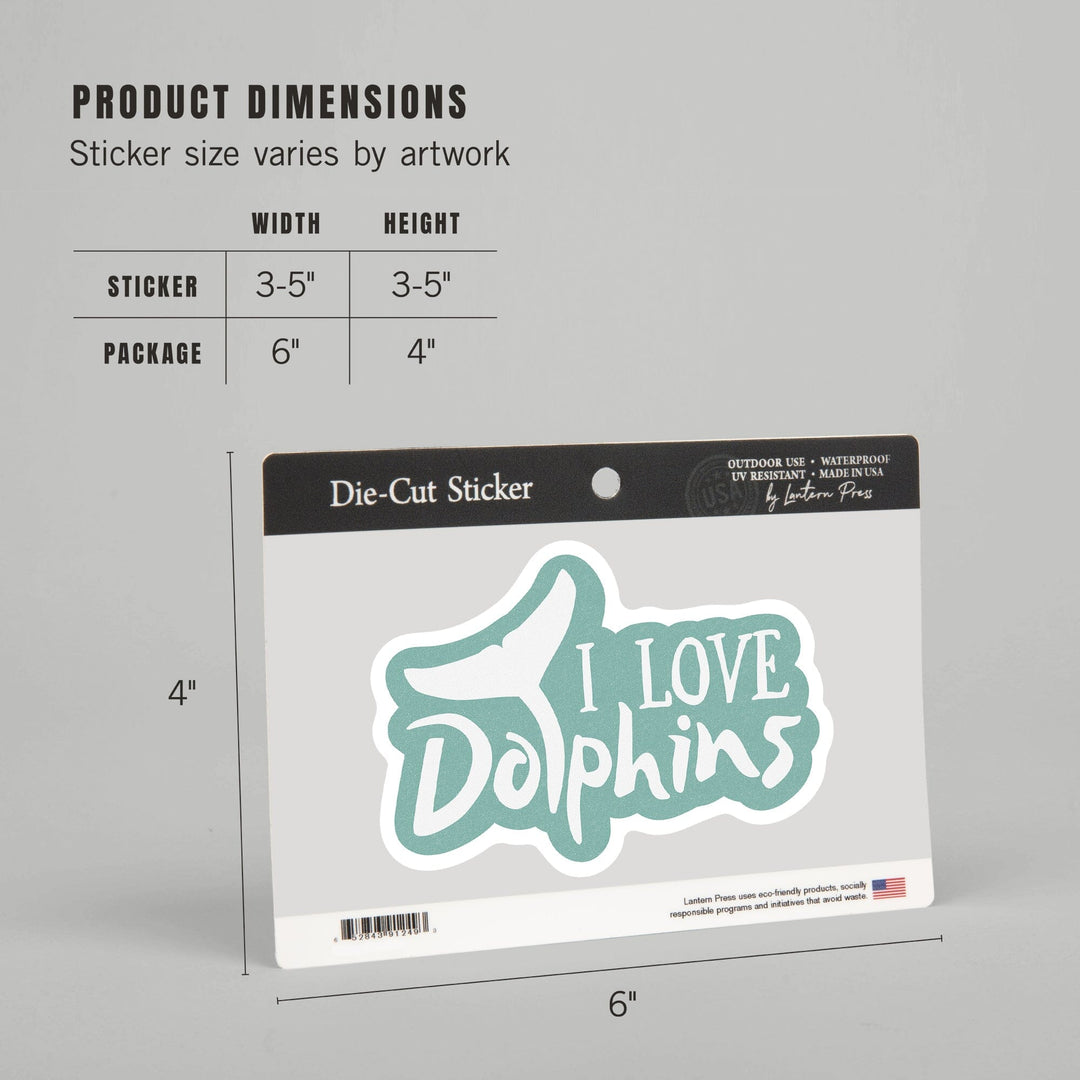 I Love Dolphins, Contour, Vinyl Sticker - Lantern Press