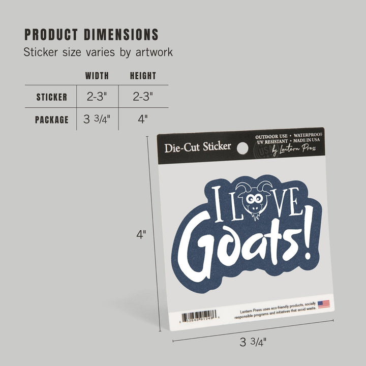 I Love Goats, Contour, Vinyl Sticker Sticker Lantern Press 