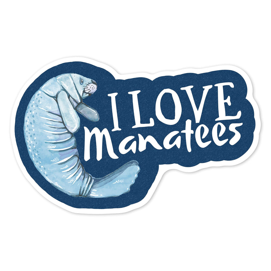 I Love Manatees, Contour, Vinyl Sticker Sticker Lantern Press 