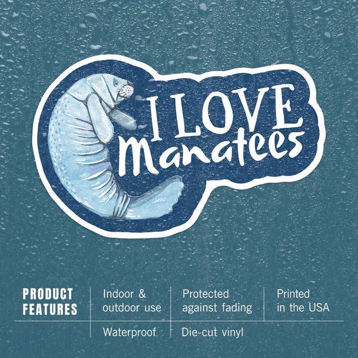 I Love Manatees, Contour, Vinyl Sticker Sticker Lantern Press 